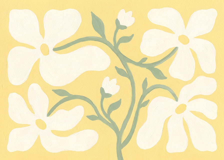 Mjuka blommor dansar på en solig gul bakgrund.-12
