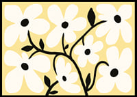 Playful white flowers on a light yellow background spread joy.-0