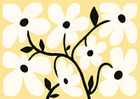 Playful white flowers on a light yellow background spread joy.-1
