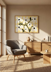 Playful white flowers on a light yellow background spread joy.-2
