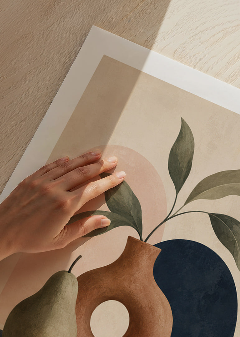 Stylish shapes meet in a peaceful composition of pear and pot.-12