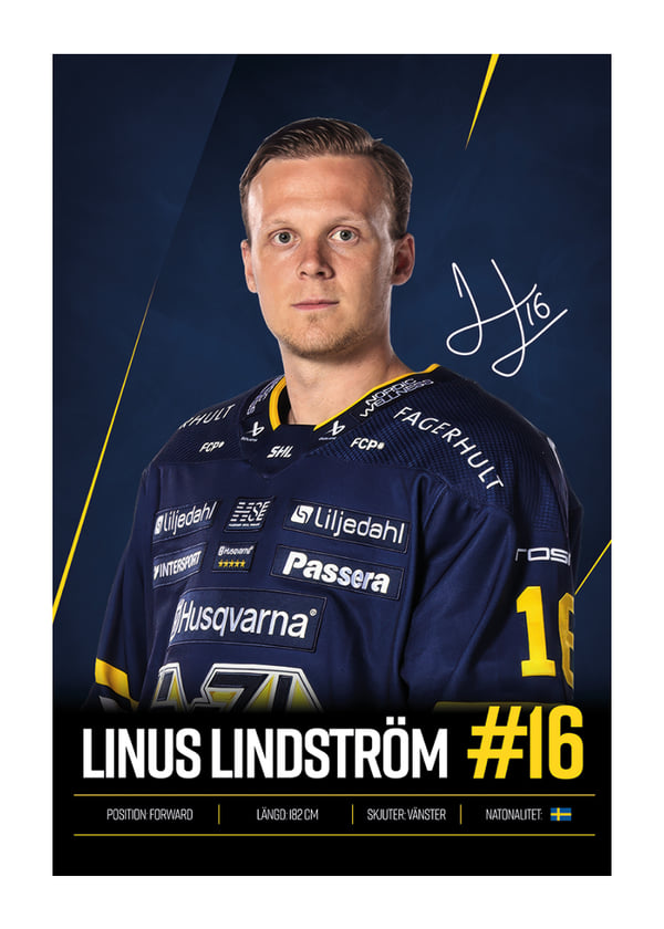 Poster Linus Lindström #16 HV71 2026/2027