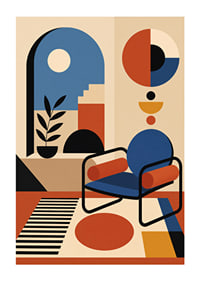 Vibrant colors and shapes create retro elegance.-1
