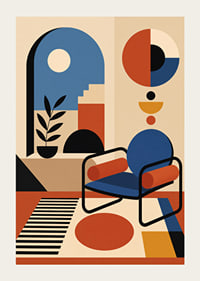 Vibrant colors and shapes create retro elegance.-3