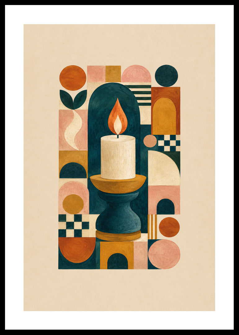 A stylish poster with harmonious geometric shapes and a luminous flame.-12
