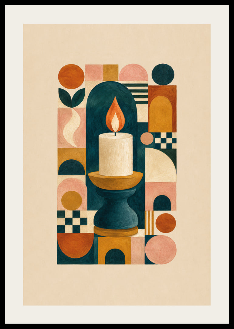 A stylish poster with harmonious geometric shapes and a luminous flame.-12