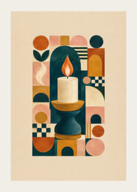 Een stijlvolle poster met harmonieuze geometrische vormen en een stralende vlam.-3