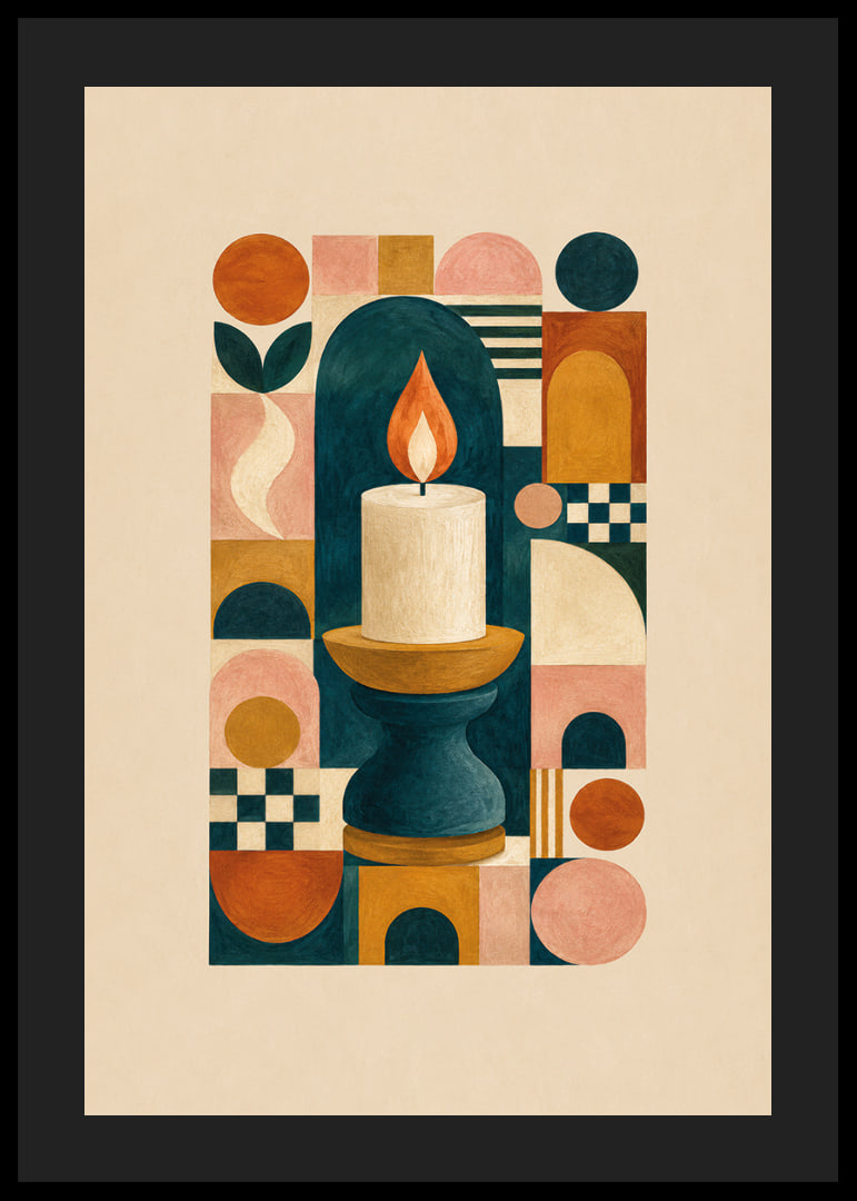 A stylish poster with harmonious geometric shapes and a luminous flame.-12