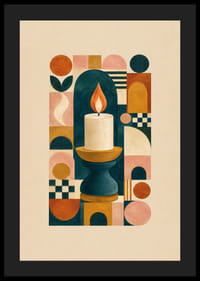 Een stijlvolle poster met harmonieuze geometrische vormen en een stralende vlam.-4