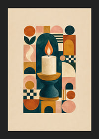 A stylish poster with harmonious geometric shapes and a luminous flame.-5