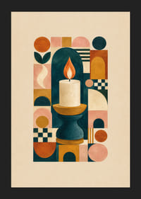 Een stijlvolle poster met harmonieuze geometrische vormen en een stralende vlam.-5