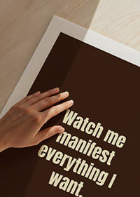 Typographic poster with a confident manifestation quote in a warm retro style.-9