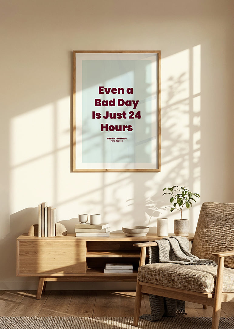 Plakat typograficzny z przesłaniem nadziei w kolorze bordowym na jasnoniebieskim tle.-12