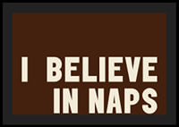Typographic poster with the message "I BELIEVE IN NAPS" in warm, retro-inspired tones.-4