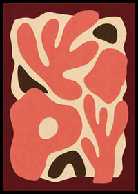 Organic coral red shapes create a warm and playful abstract feel.-0