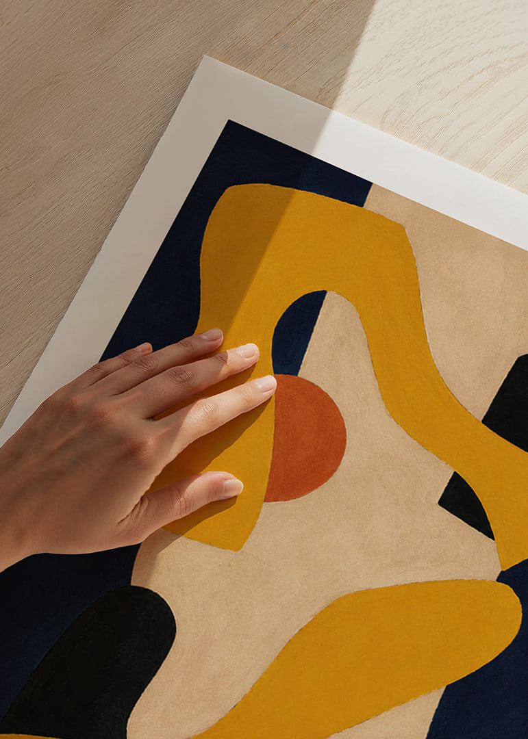 Organic shapes in ochre, black and blue create a warm, modern rhythm.-12