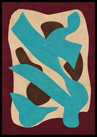 Turquoise and dark brown shapes create a bold, playful abstract rhythm.-0