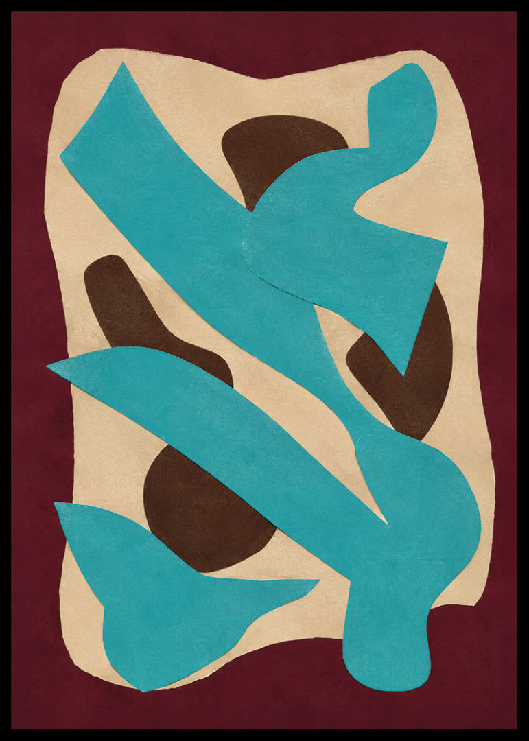 Turquoise and dark brown shapes create a bold, playful abstract rhythm.-12
