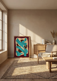 Turquoise and dark brown shapes create a bold, playful abstract rhythm.-2