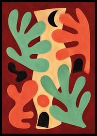 Organic leaf shapes in mint and coral create a warm, playful abstract composition.-6