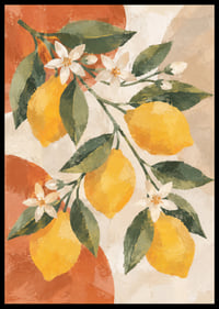 Des citrons jaune soleil et des fleurs blanches dans un tableau chaleureux d'inspiration méditerranéenne.-6
