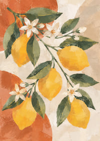 Des citrons jaune soleil et des fleurs blanches dans un tableau chaleureux d'inspiration méditerranéenne.-7