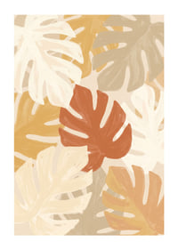 A meleg földszínekben pompázó stilizált monstera levelek nyugodt, modern hangulatot teremtenek.-1