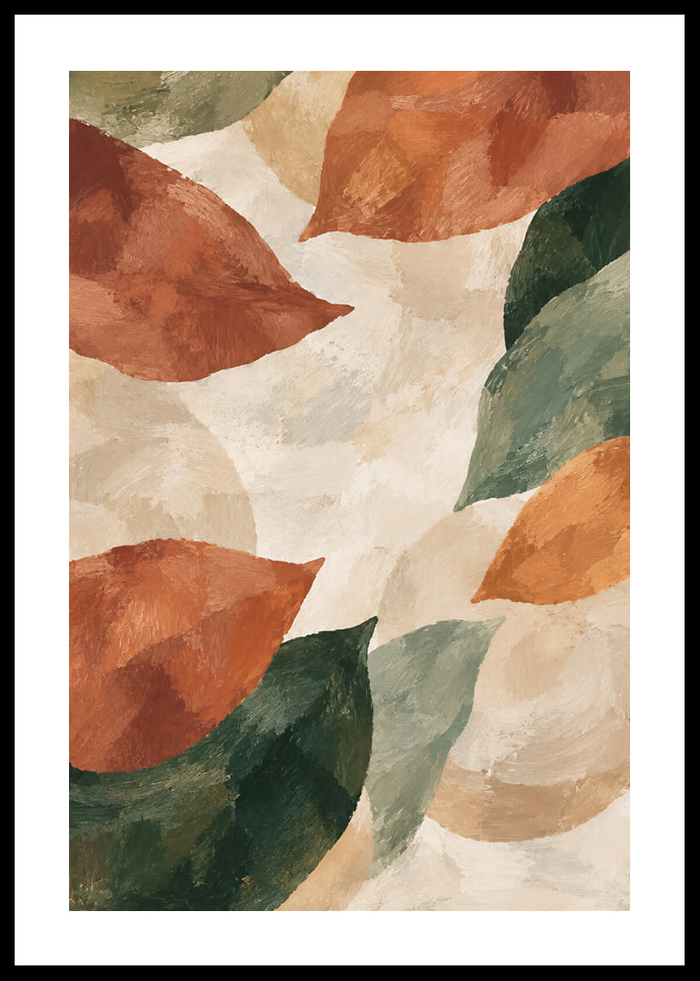 Abstract organic shapes in terracotta and green create a warm, earthy feel.-12