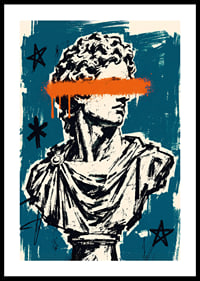 Classic David sculpture meets raw graffiti in teal and orange.-0