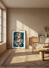 Klasikinė Dovydo skulptūra susitinka su neapdorotais grafiti žalsvai mėlynais ir oranžiniais atspalviais.-8