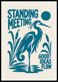 Graphic heron by the reeds with a playful message about ideas and meetings.-2