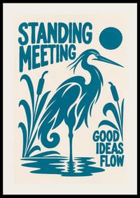 Graphic heron by the reeds with a playful message about ideas and meetings.-2