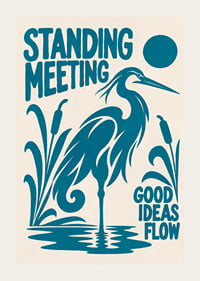 Graphic heron by the reeds with a playful message about ideas and meetings.-3