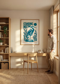 Graphic heron by the reeds with a playful message about ideas and meetings.-8