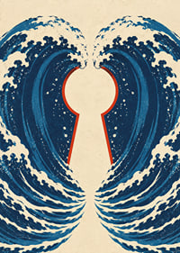 Stylized blue waves form a mysterious keyhole with a vintage feel.-7
