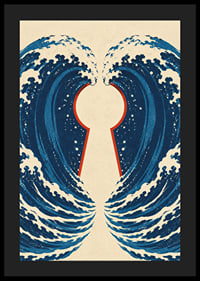 Stylized blue waves form a mysterious keyhole with a vintage feel.-4