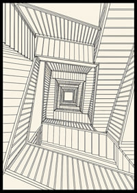 Graphic staircase view in fine black lines with a hypnotic architectural feel.-6