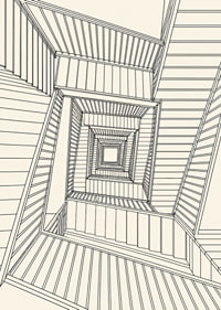 Graphic staircase view in fine black lines with a hypnotic architectural feel.-7