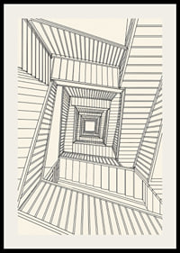 Graphic staircase view in fine black lines with a hypnotic architectural feel.-2