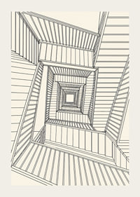 Graphic staircase view in fine black lines with a hypnotic architectural feel.-3