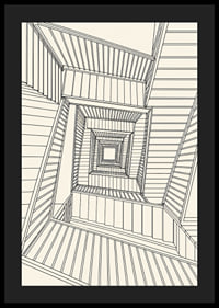 Graphic staircase view in fine black lines with a hypnotic architectural feel.-4