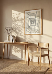 Graphic staircase view in fine black lines with a hypnotic architectural feel.-8