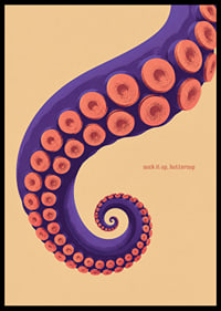 A purple octopus arm with coral-colored suction cups in a playful retro style.-6
