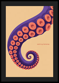 A purple octopus arm with coral-colored suction cups in a playful retro style.-4