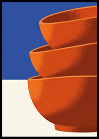 Graphic poster with three orange bowls against deep blue and warm white.-6