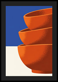 Graphic poster with three orange bowls against deep blue and warm white.-4