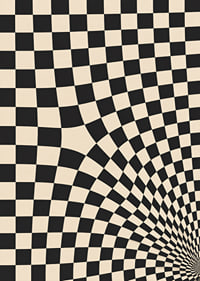A black and white checkered pattern swirling into a hypnotic optical tunnel.-7