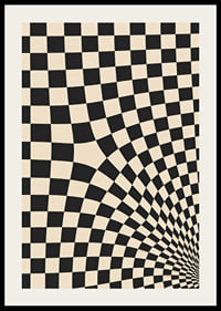A black and white checkered pattern swirling into a hypnotic optical tunnel.-2