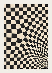 A black and white checkered pattern swirling into a hypnotic optical tunnel.-3