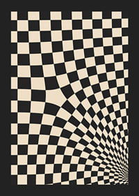 A black and white checkered pattern swirling into a hypnotic optical tunnel.-5